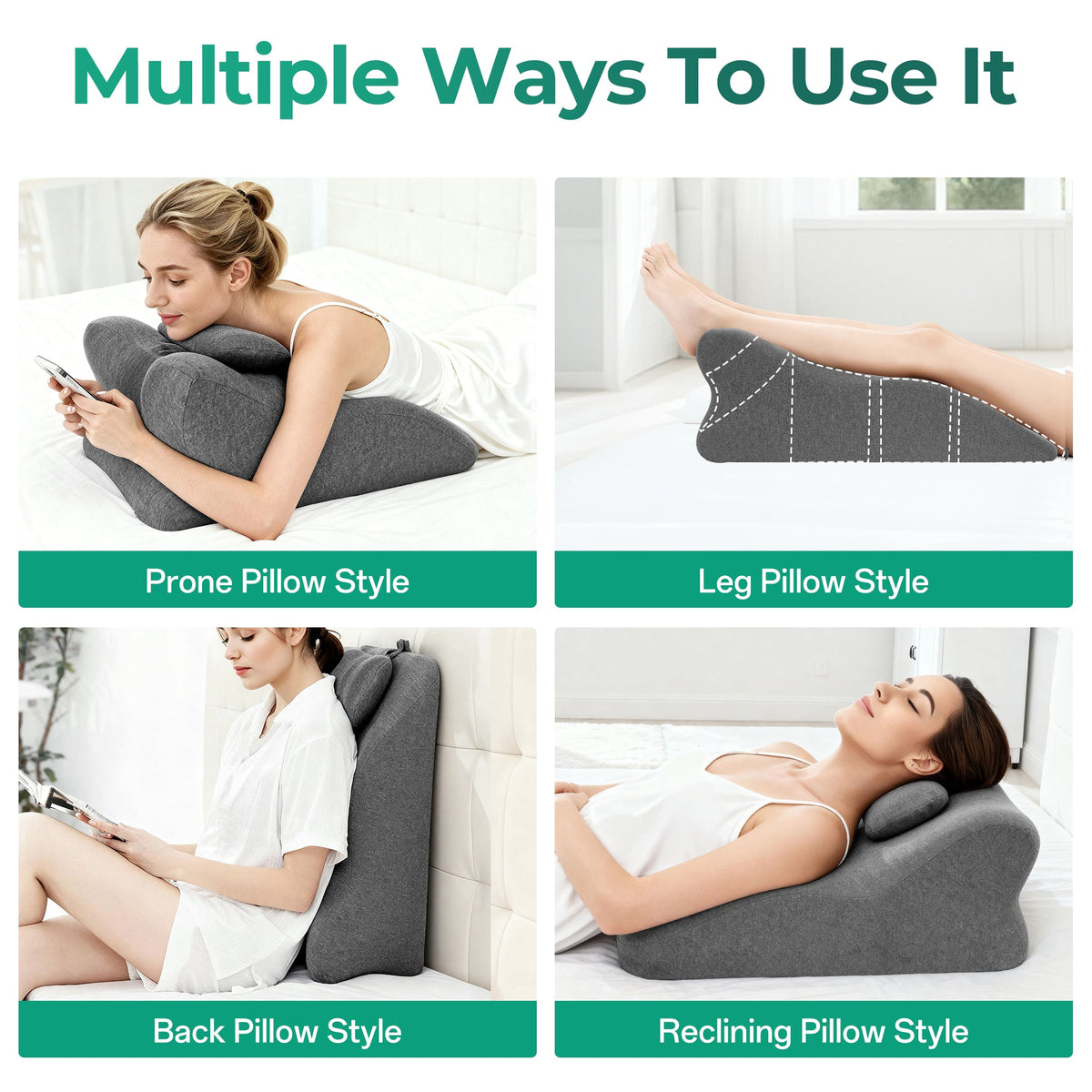 Ergonomic Spinal Posture Support Bed Pillow - Grey