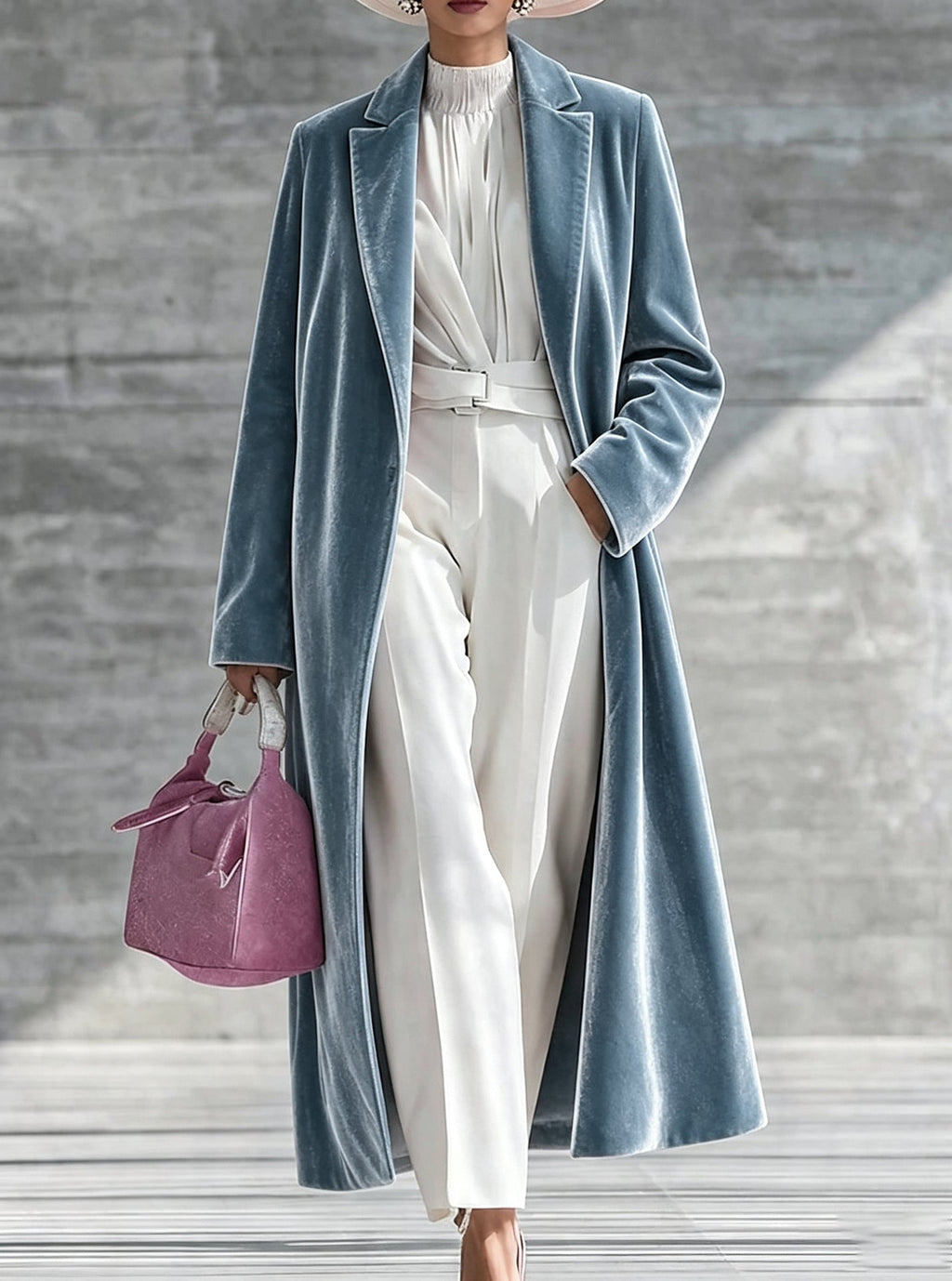 Womens V-neck Over-the-knee Velvet Coat
