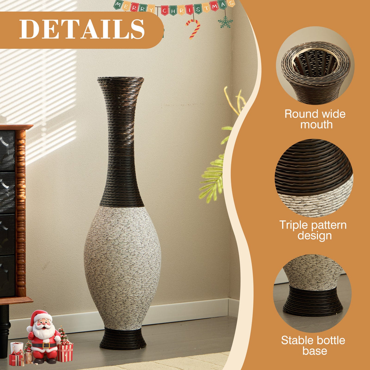 Hand-Woven PVC Rattan Look Floor Vase
