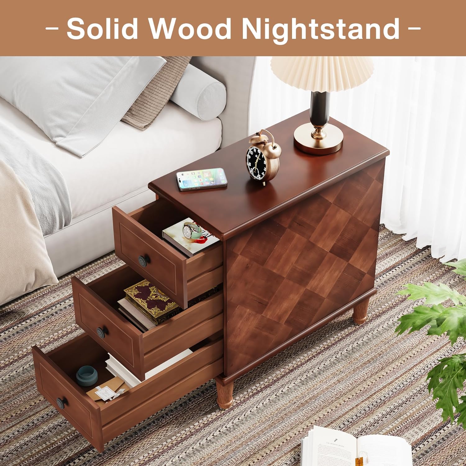 11.81" Solid Wood Narrow End Table