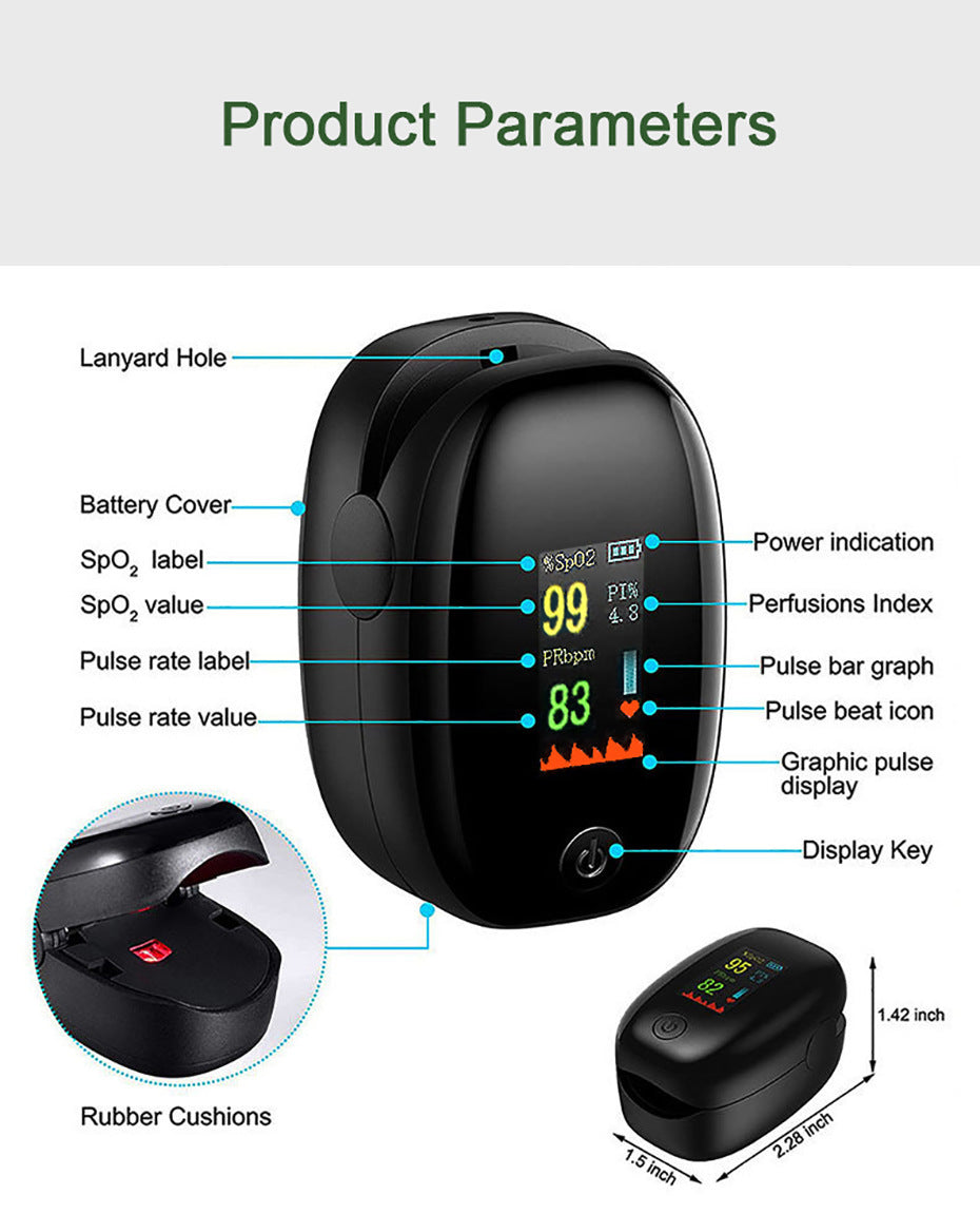 Fingertip Pulse Oximeter - OLED Display Blood Oxygen Saturation & Heart Rate Monitor With Perfusion Index