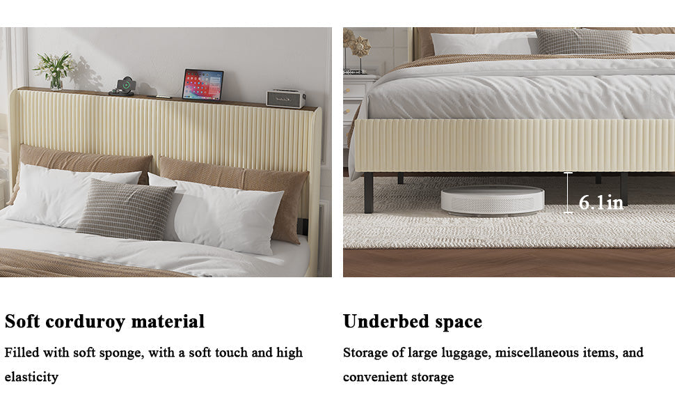 Full Size Platform Bed with Charging Station