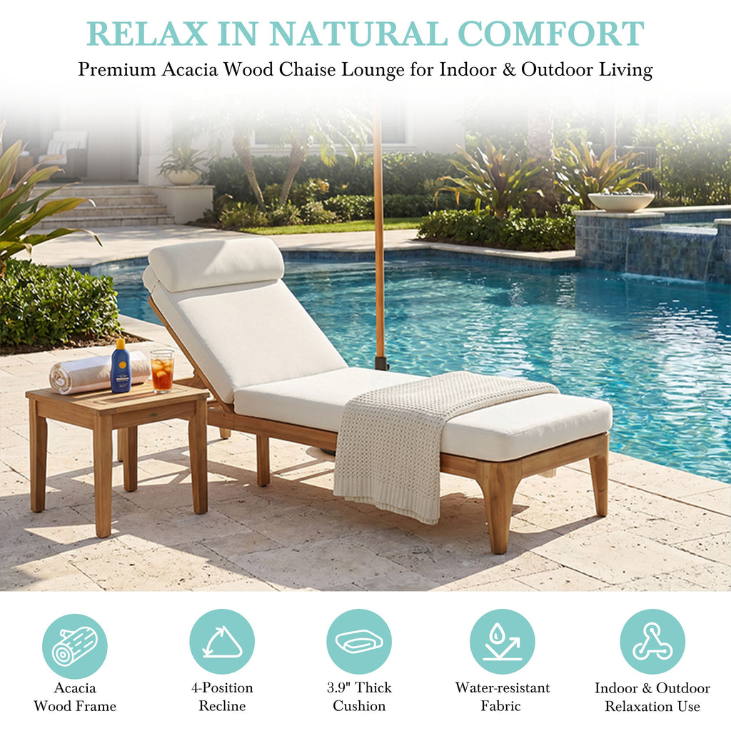 TOPMAX Acacia Wood Chaise Lounge - Outdoor Sun Lounge Chair