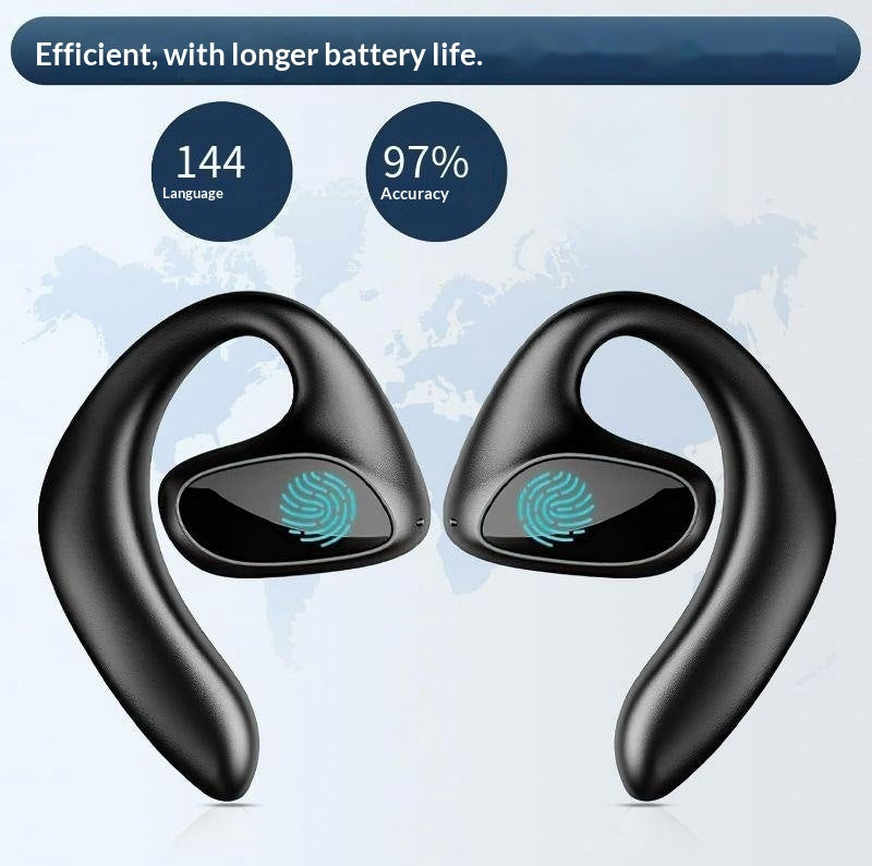 Ear-hook Wireless Translation Headphones - Long Battery Life Open-ear Bluetooth Headset with Real-time Multi-language Interpretation for Sports and Business