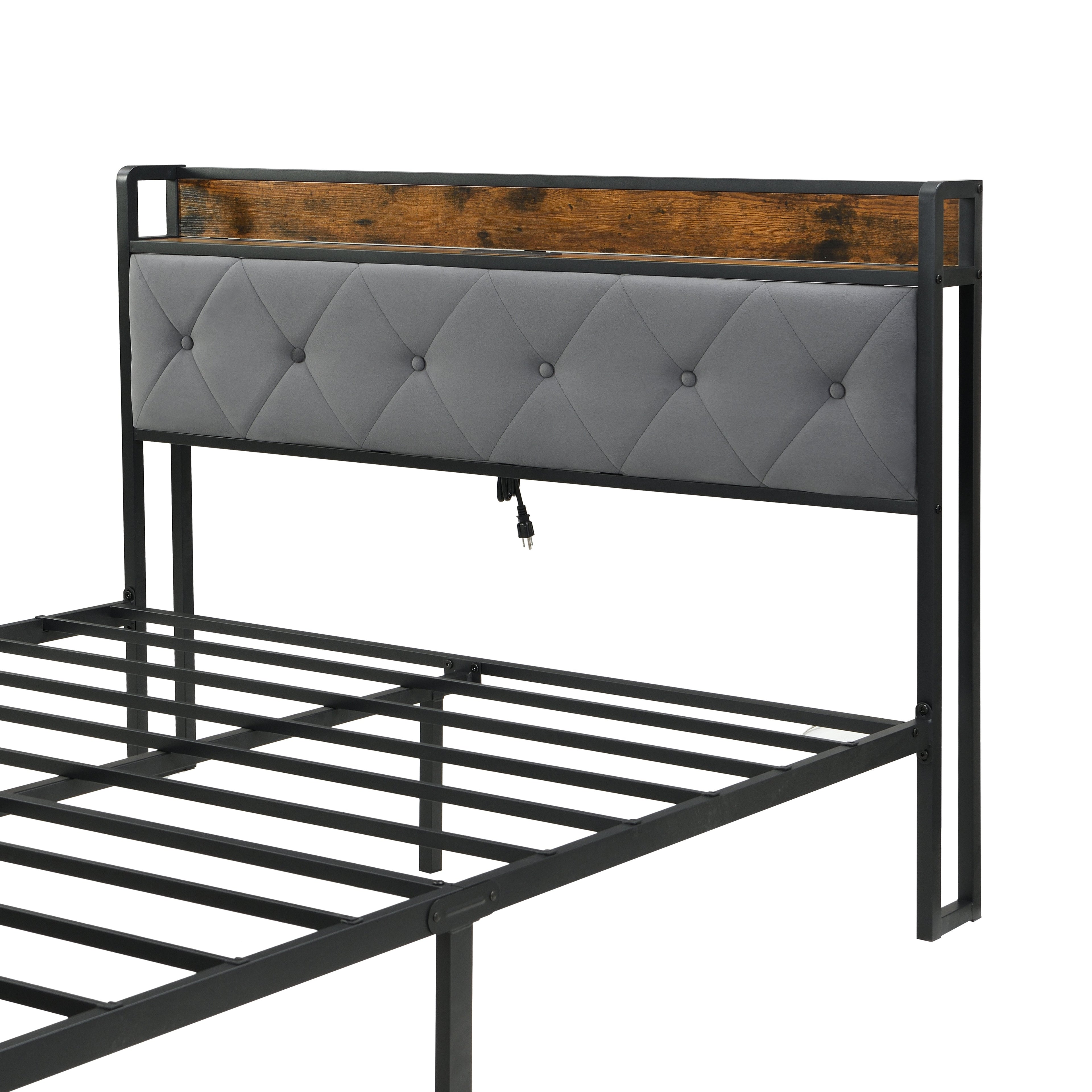 Queen Bed Frame with Storage and LED Lights