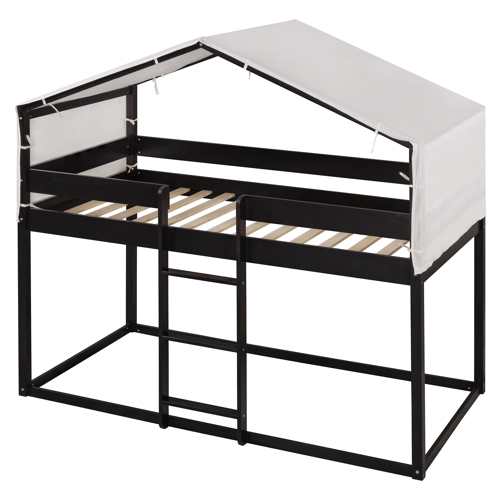 Twin Over Twin Wood Bunk Bed with Tent in Espresso