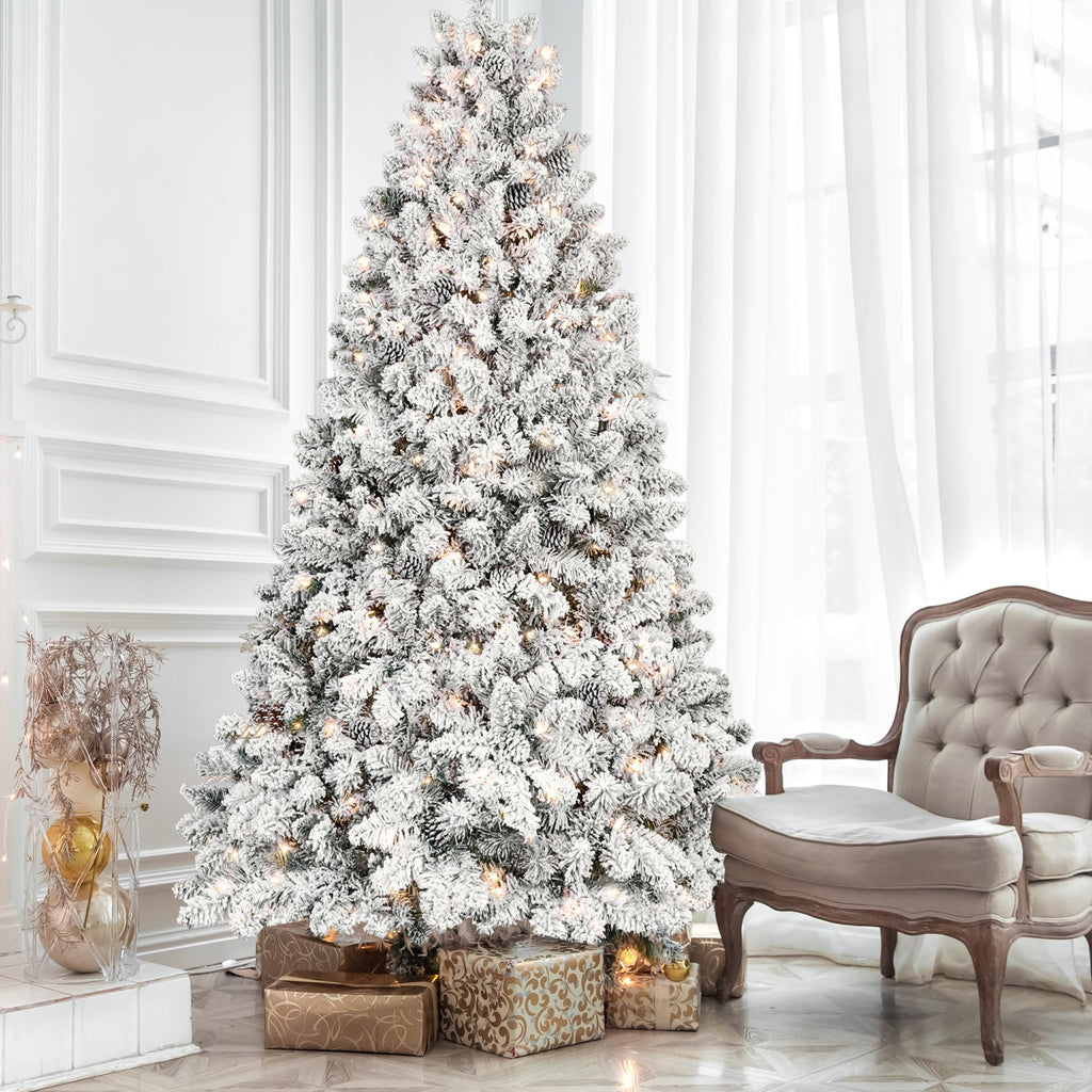 7.5FT Flocked Christmas Tree with 550 UL Lights and Pine Cones