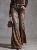 Women's Retro Leopard-Print High-Waisted Flare Pants