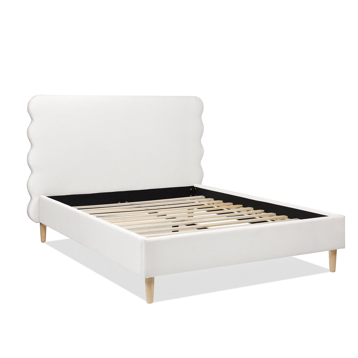 Stockholm Modern Wavy Headboard Platform Bed, Queen, Antique
