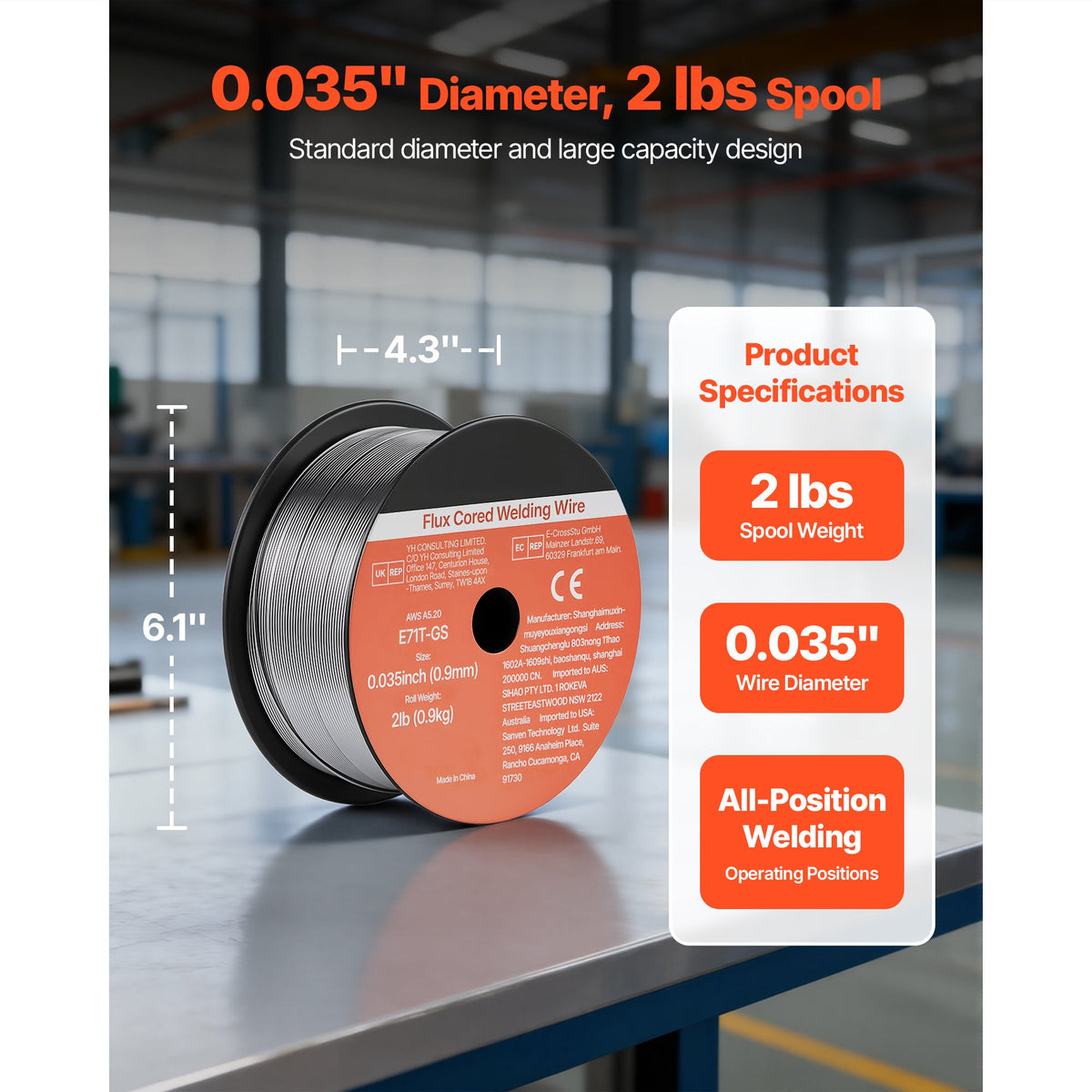 Flux Core MIG Welding Wire, E71T-GS 0.035-inch, 2 LBS