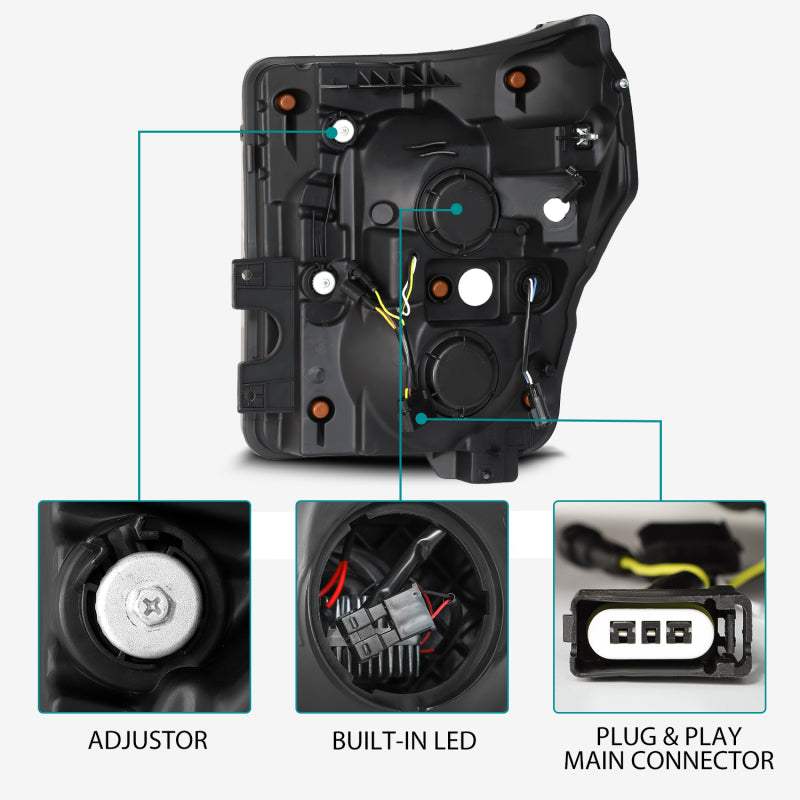 AlphaRex 11-16 Ford F-350 SD LUXX LED Proj Headlights Plank Style Black w/Activ Light/Seq Signal 880146 *Discontinued