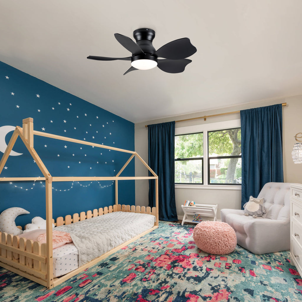 30" Small Kid's Low Profile Flush Mount Ceiling Fan Lighting