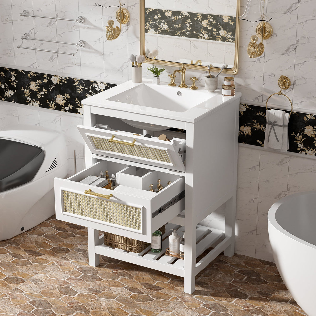 24" Bathroom Vanity with Integrated Ceramic Sink
