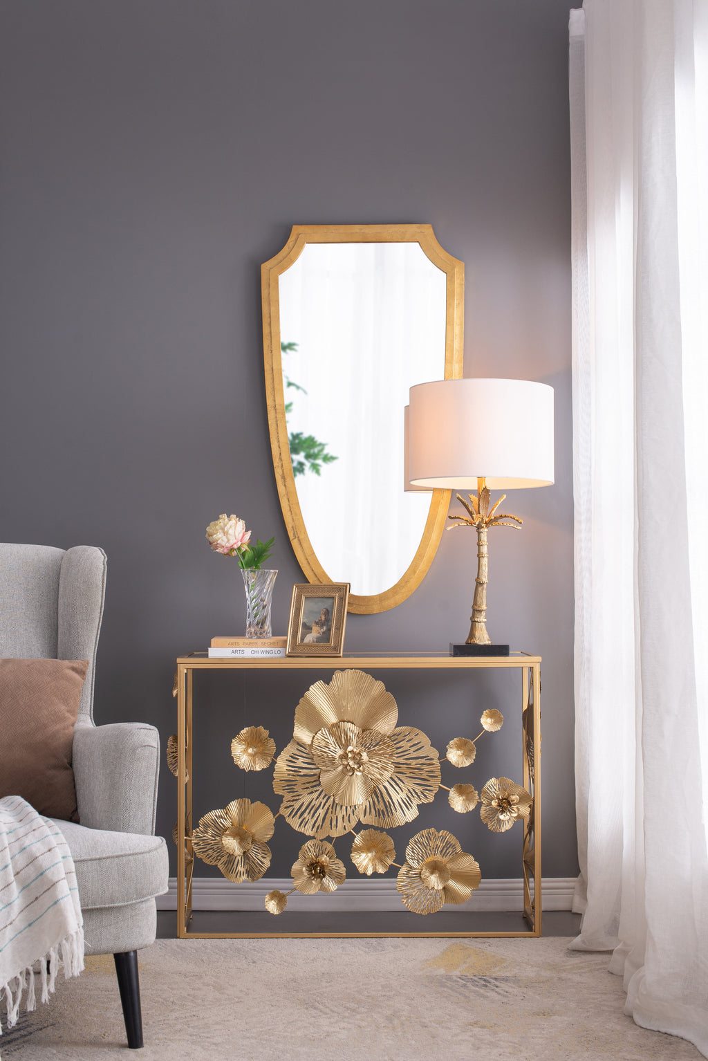 D16x31" Leaf Lamp with Marble Base