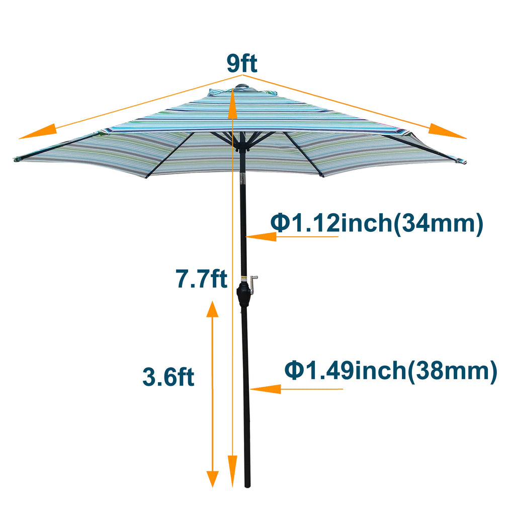 9Ft Umbrella - Blue Striped Canopy