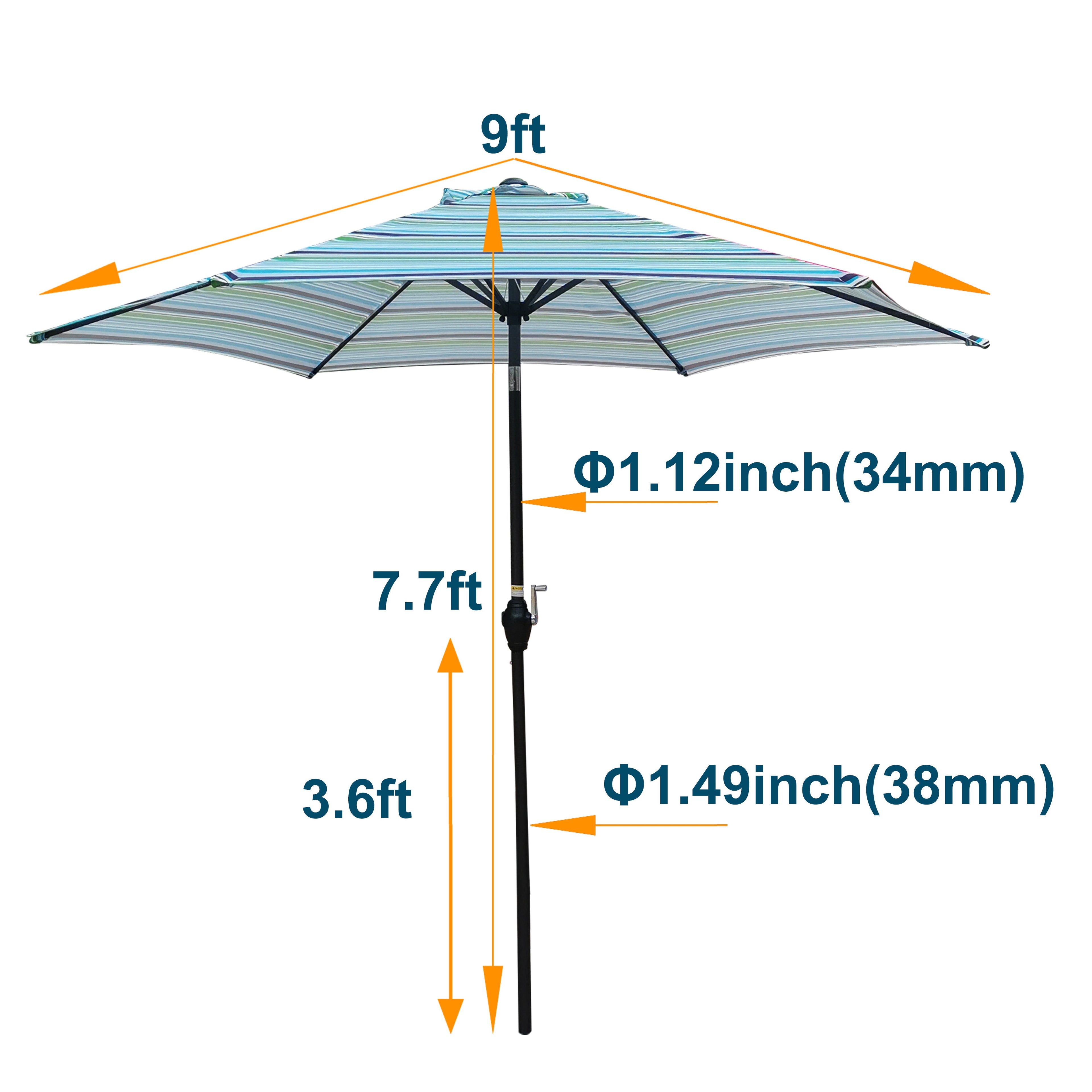 9Ft Umbrella - Blue Striped Canopy