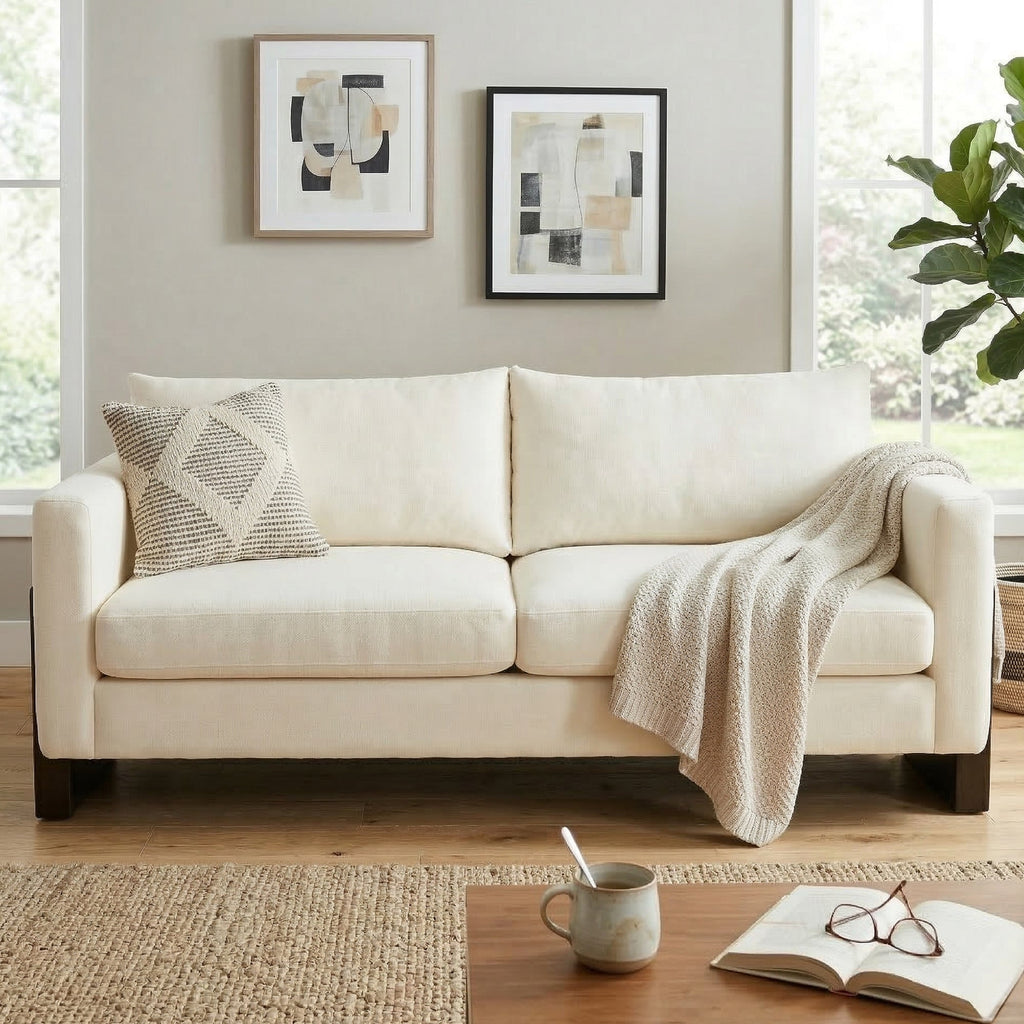 Modern 3-Seater Sofa with Rubberwood Legs