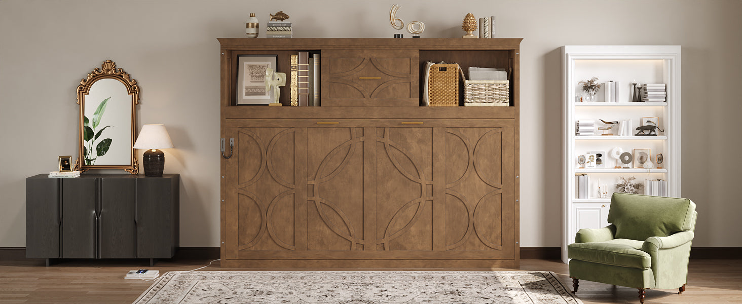 Twin Size Murphy Bed with Charging Station and Drawer