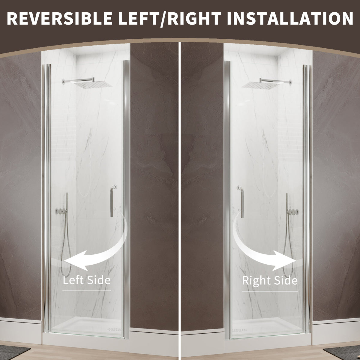 34 In. to 36 In. x 72 In. Semi-Frameless Pivot Shower Door