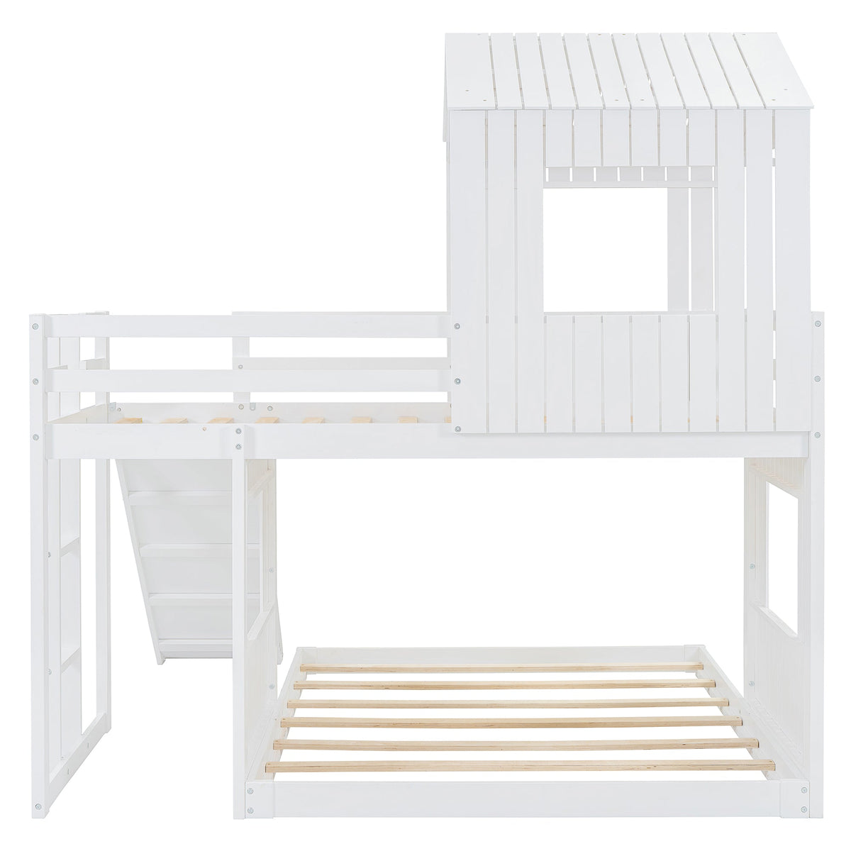 Wooden Twin Over Full Bunk Bed with Playhouse