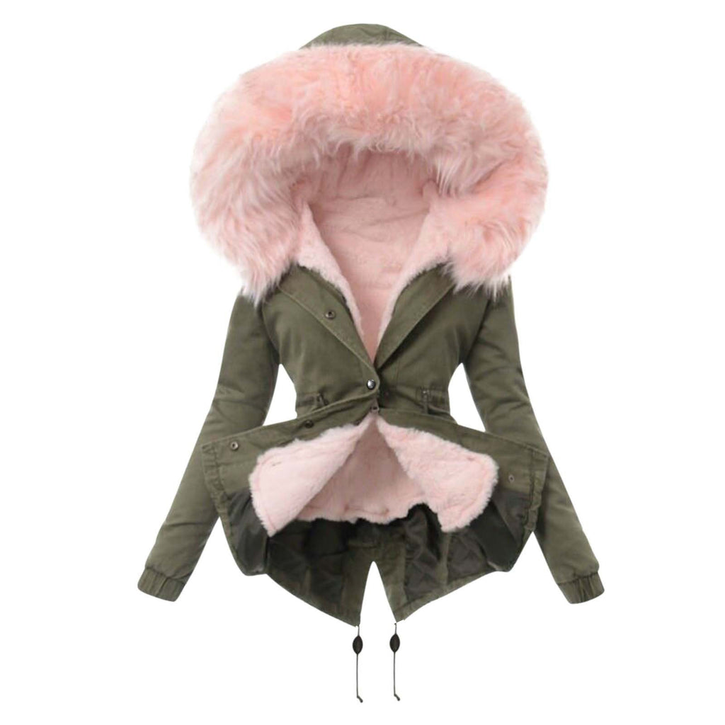 Womens Winter Warm Faux Fur Collar Zip-Up Long-Sleeve Coat