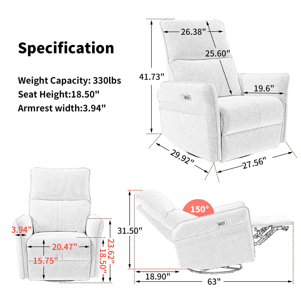 270° Power Swivel Rocker Recliner Chair