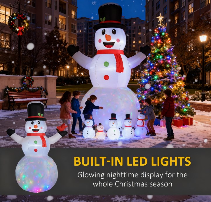 Giant Inflatable Snowman With Rotating Colorful LED Light
