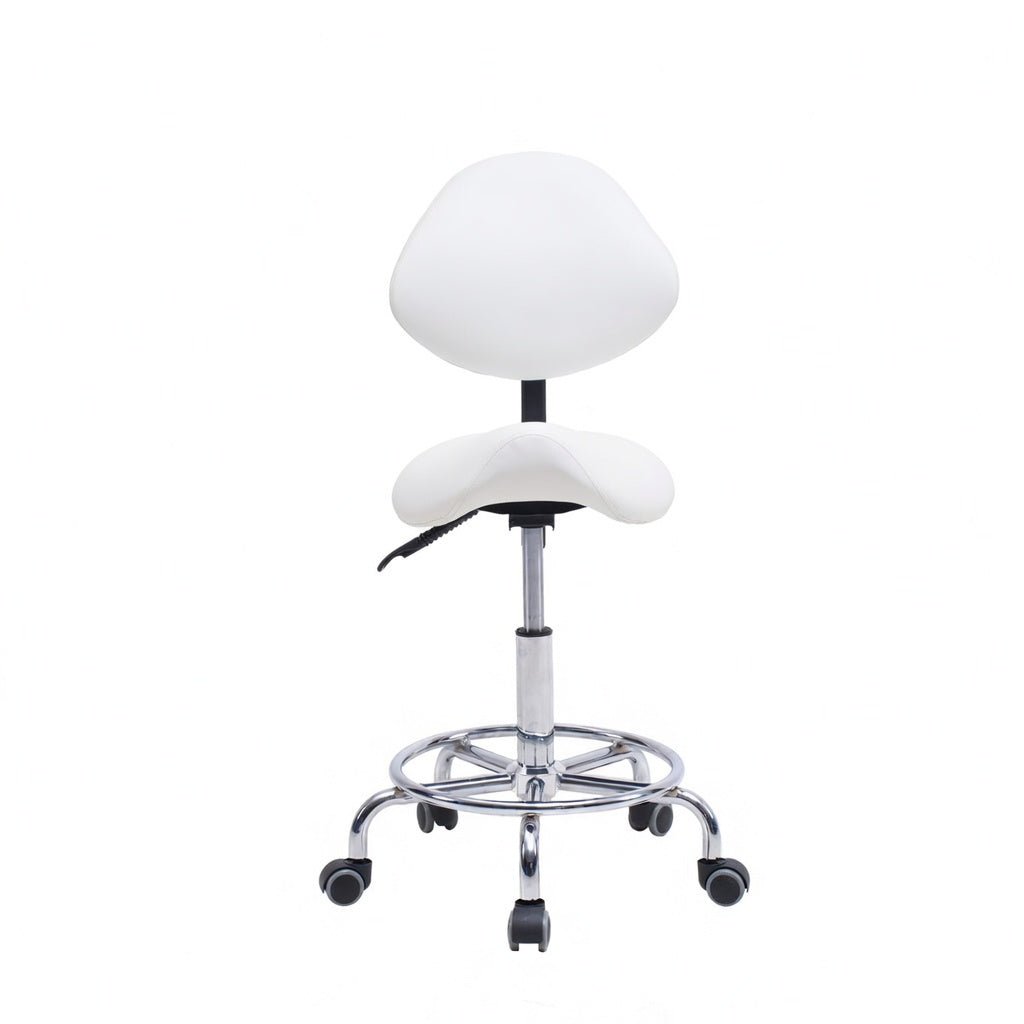 Saddle Stool Chair with Backrest - White