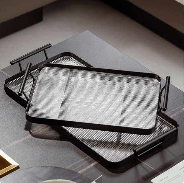 Rectangular cup and fruit plate-black-size L-1 piece