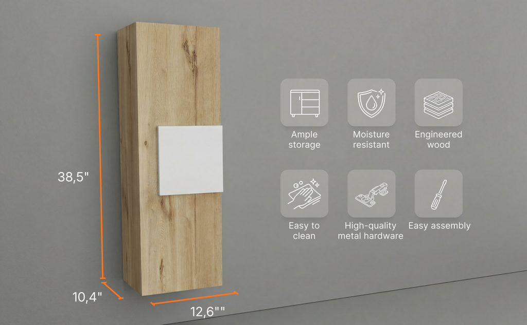 38"H Single Door Cabinet with Three Shelves