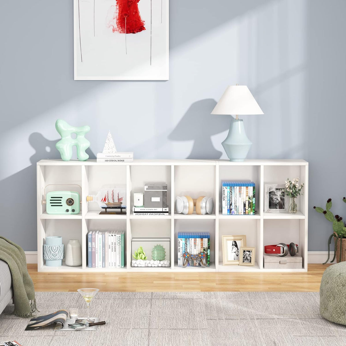 71.65" White Narrow 12-Cube Modern Bookcase