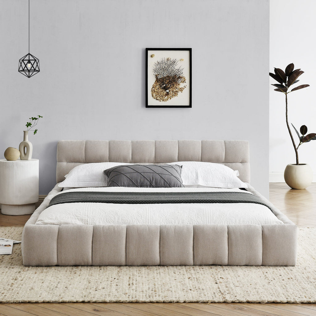 Queen Size Upholstered Bed Frame with Thick Fabric