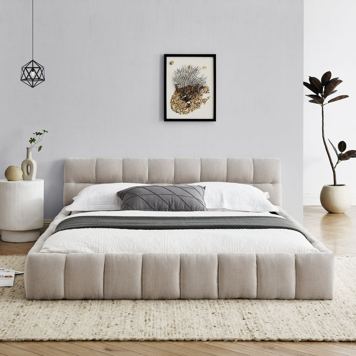 Queen Size Upholstered Bed Frame with Thick Fabric