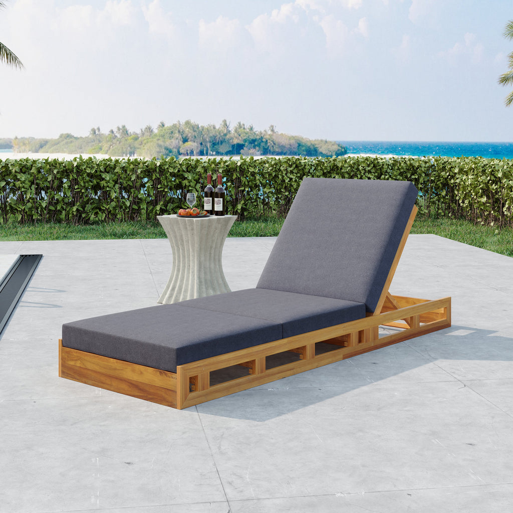 Lounge Chaise Set, Acacia Solid Wood with Lounge Cushion (Dark)