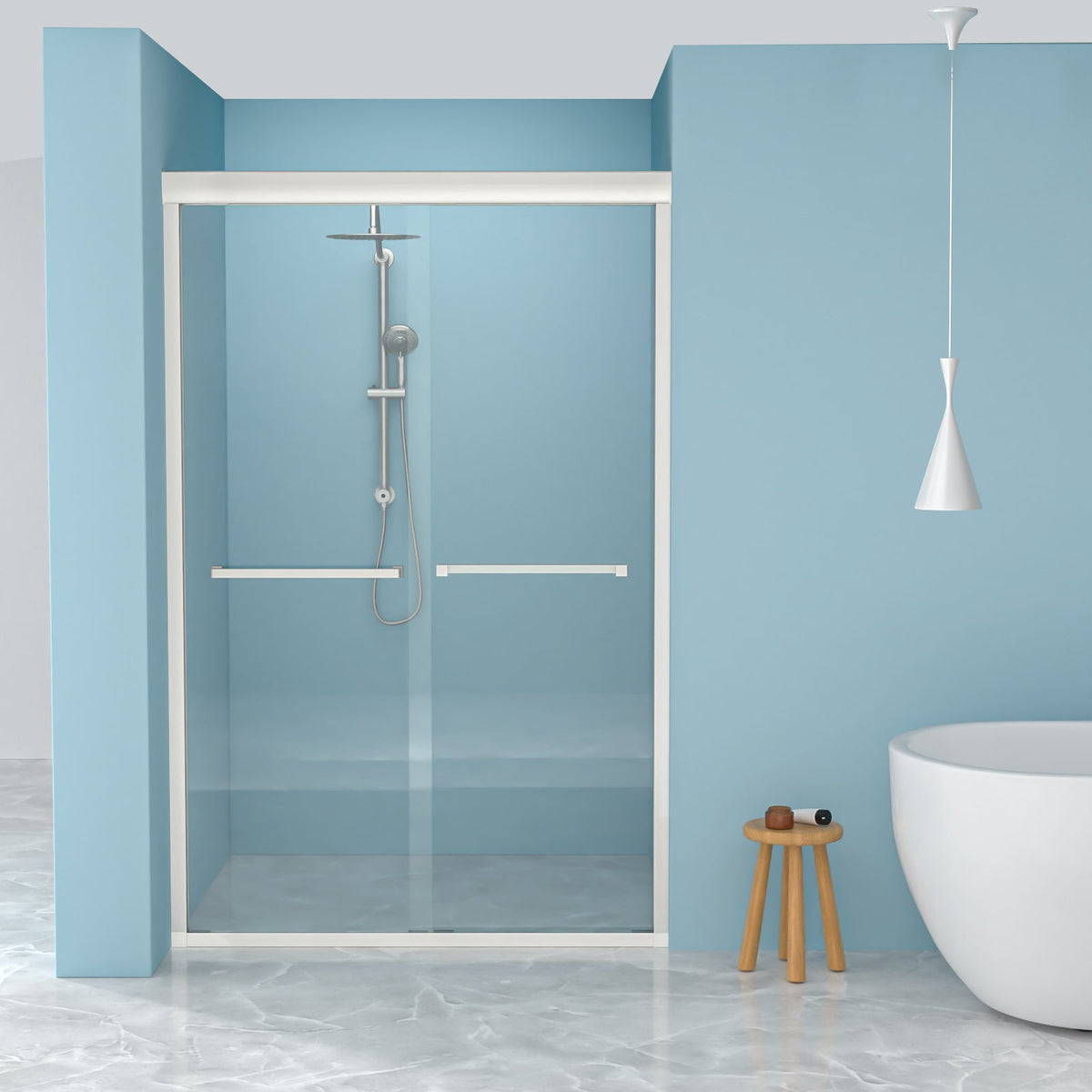 48" W x 76"H Semi-Frameless Bypass Sliding Shower Enclosure