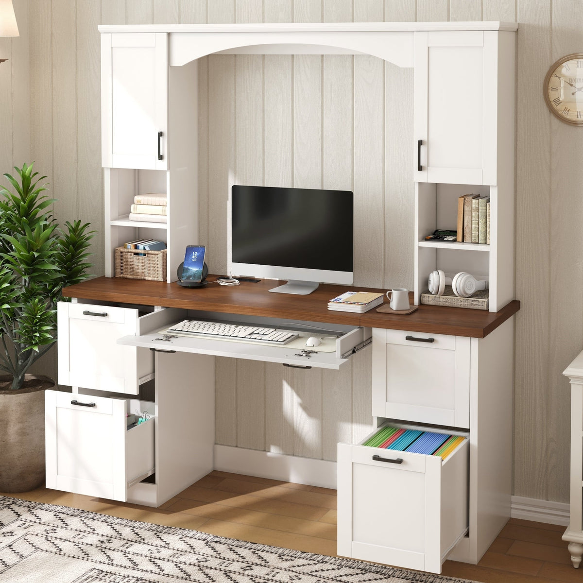 On-Trend Farmhouse Arched Computer Desk with Hutch