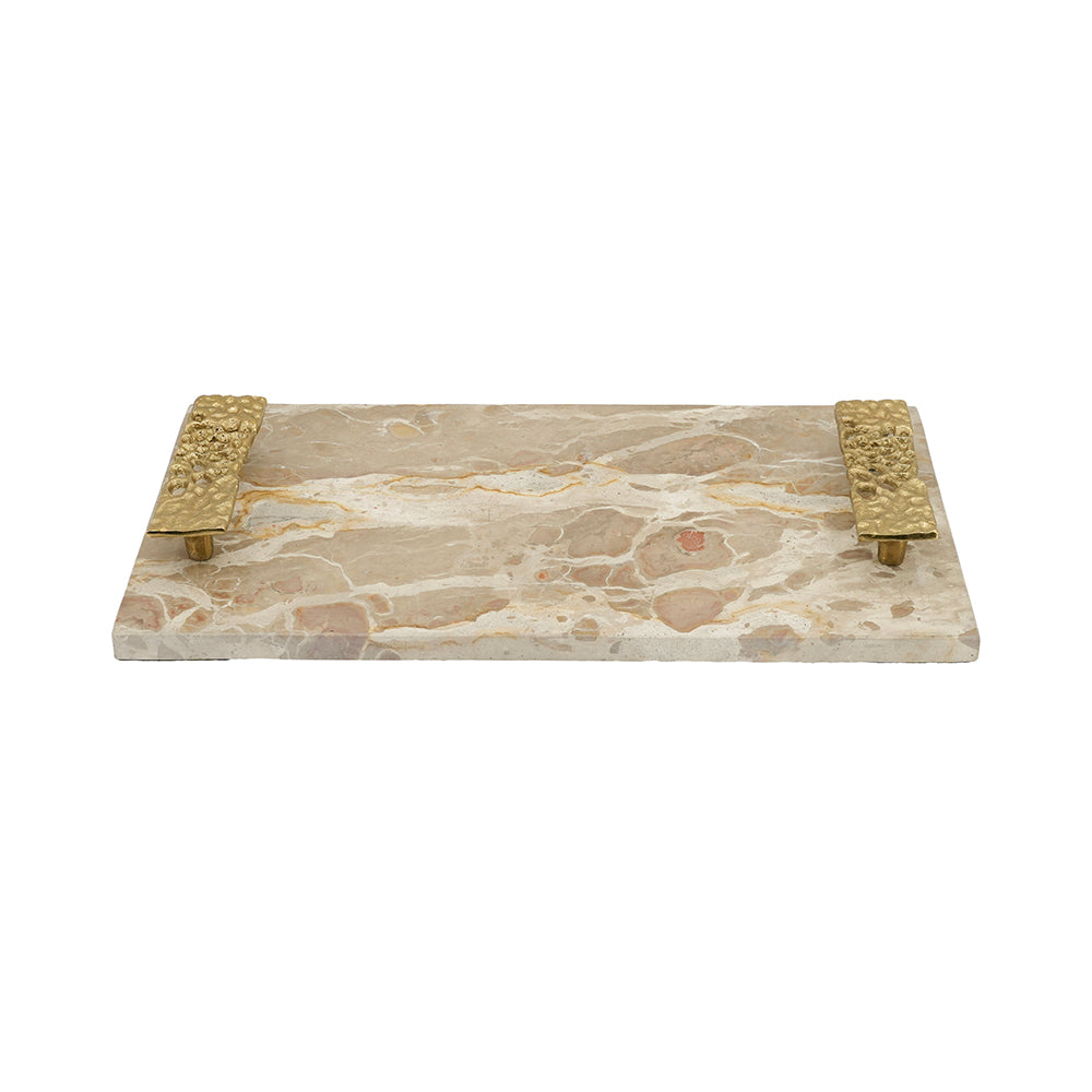 17.7" Marble Tray with Gold Handles