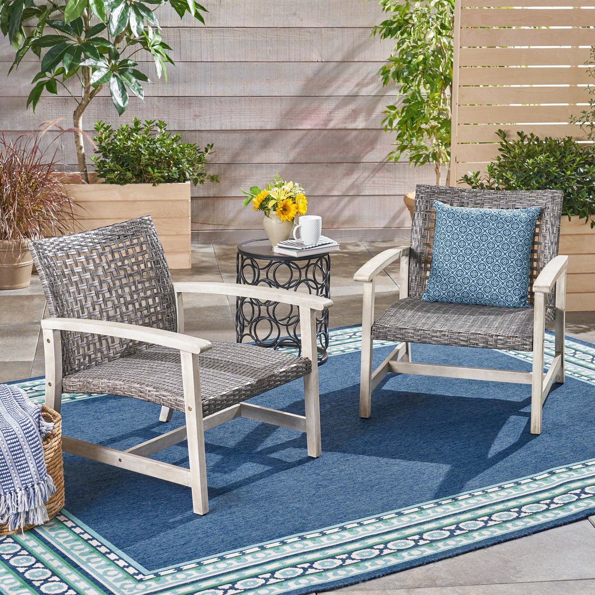Hampton Wood + Wicker Club Chair Set of 2