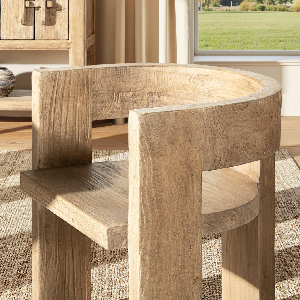 Soren Solid Reclaimed Elm Sculptural Accent Curved Dining Chair