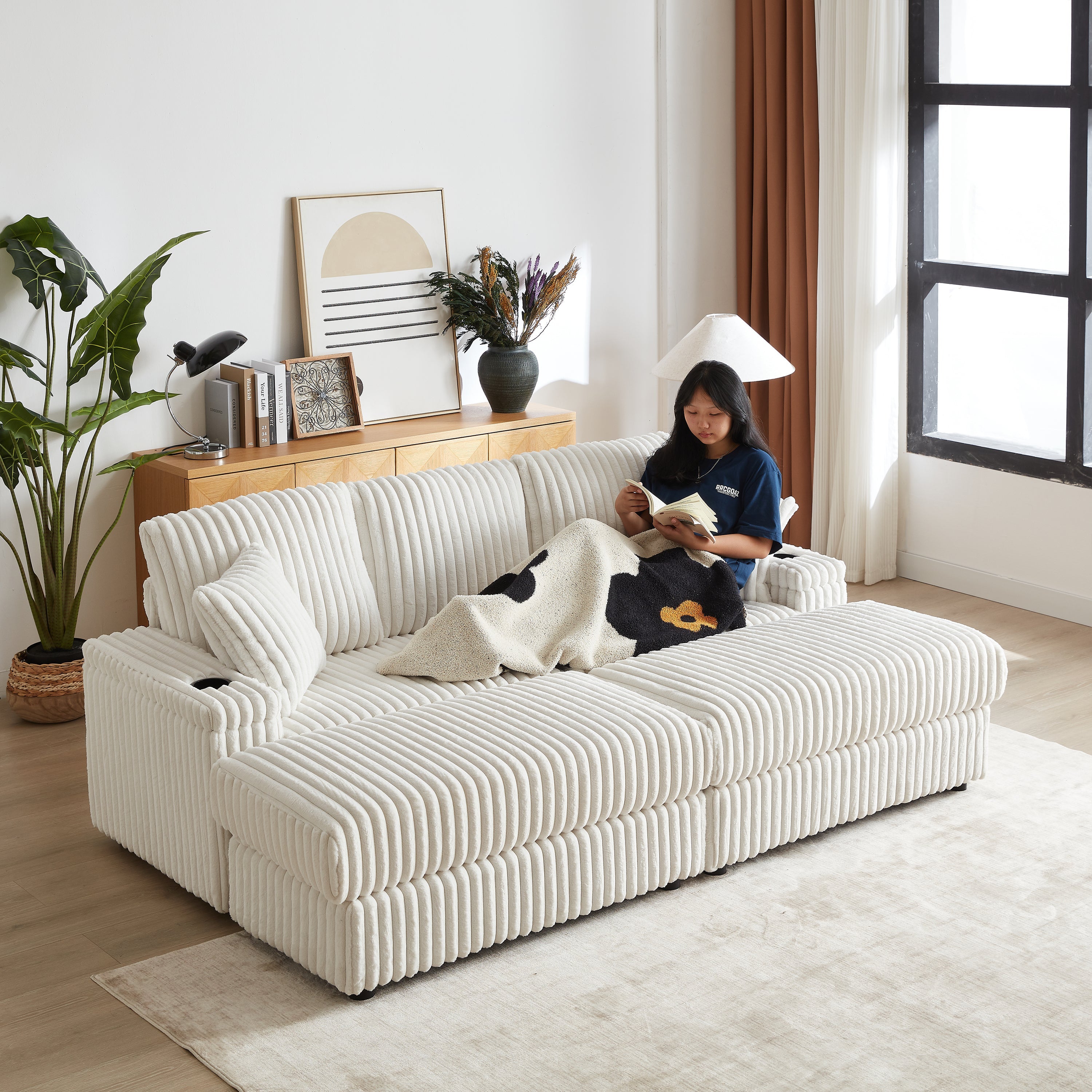 84-Inch Corduroy 3-Seater Sofa