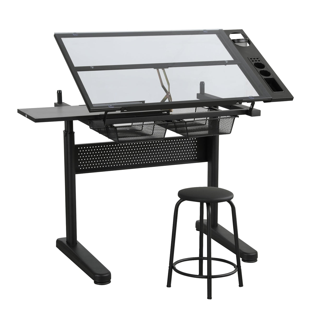 Hand Crank Adjustable Drafting Table with Stool