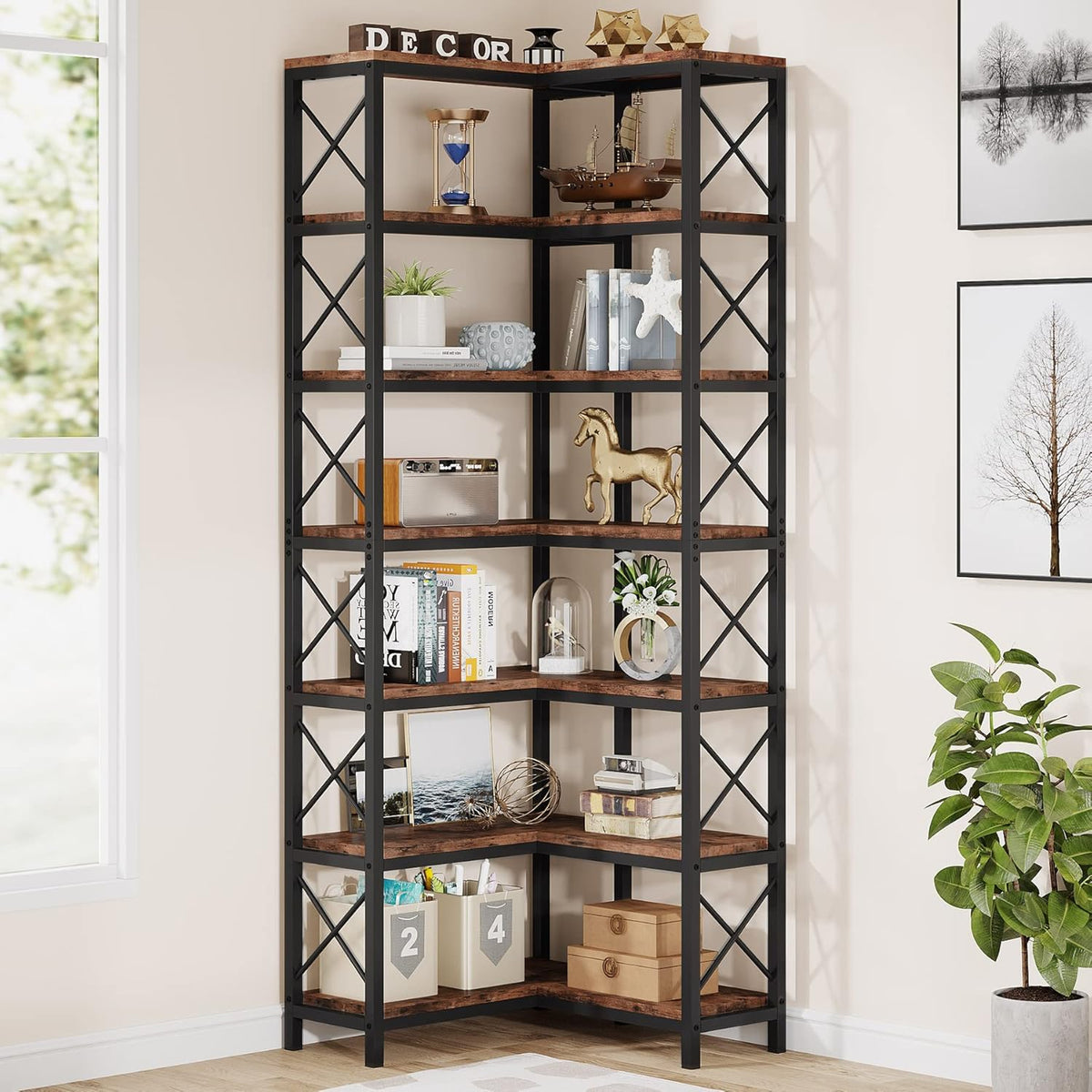 79.53" Tall 7-Tier Large Corner Bookshelf