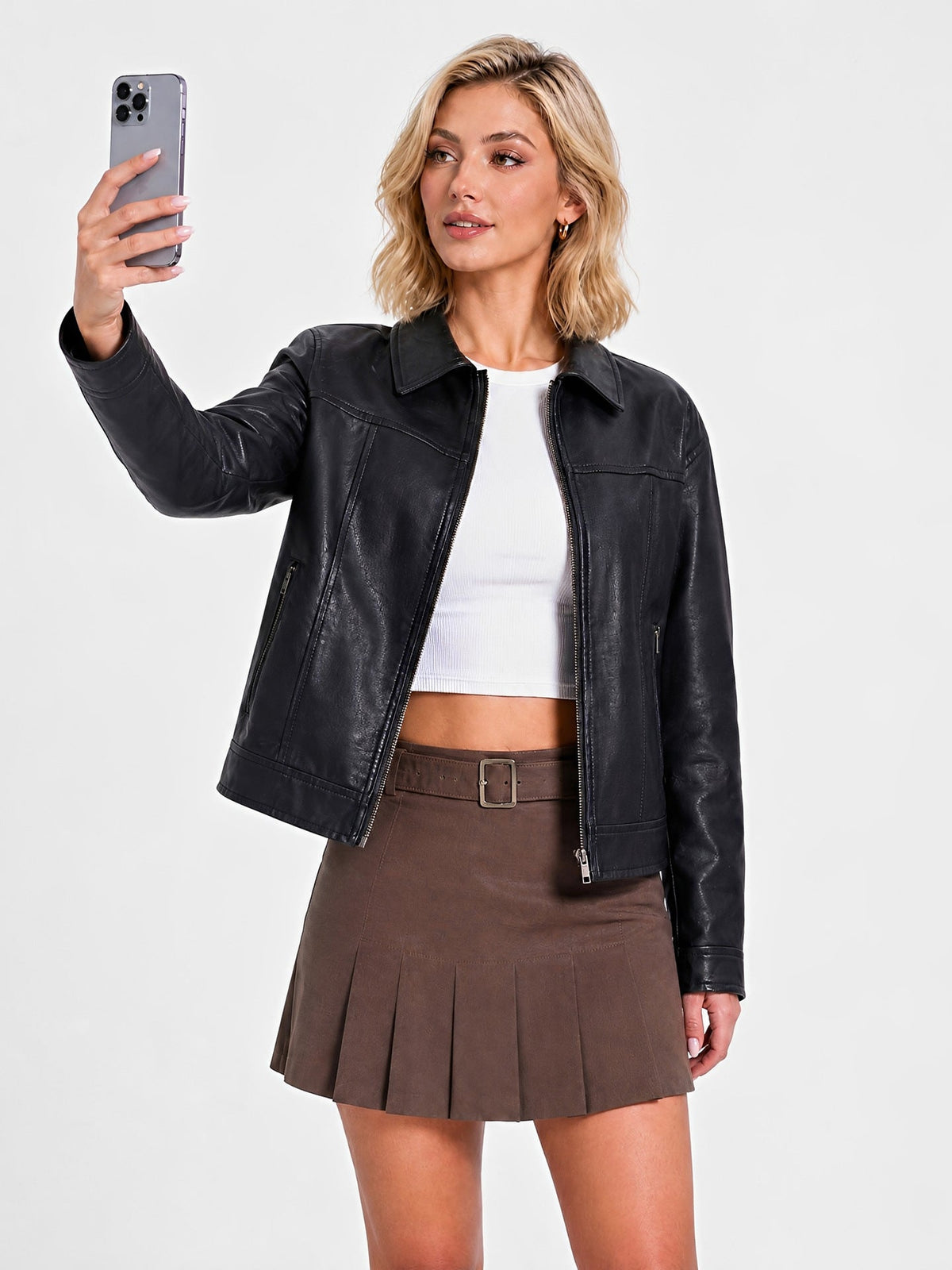 26 New Autumn And Winter Leather Women's Long Sleeve Thin European Size Coat Fashion Casual Zipper Jacket Cross-border Women's 118