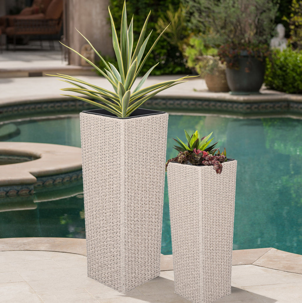 Outdoor PE Wicker Flower Pots, 2-Pcs Set