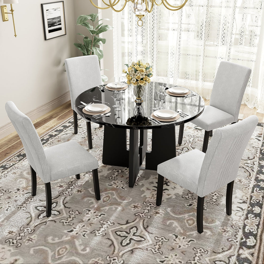 5-Piece Round Dining Table Set with Upholstered Chairs