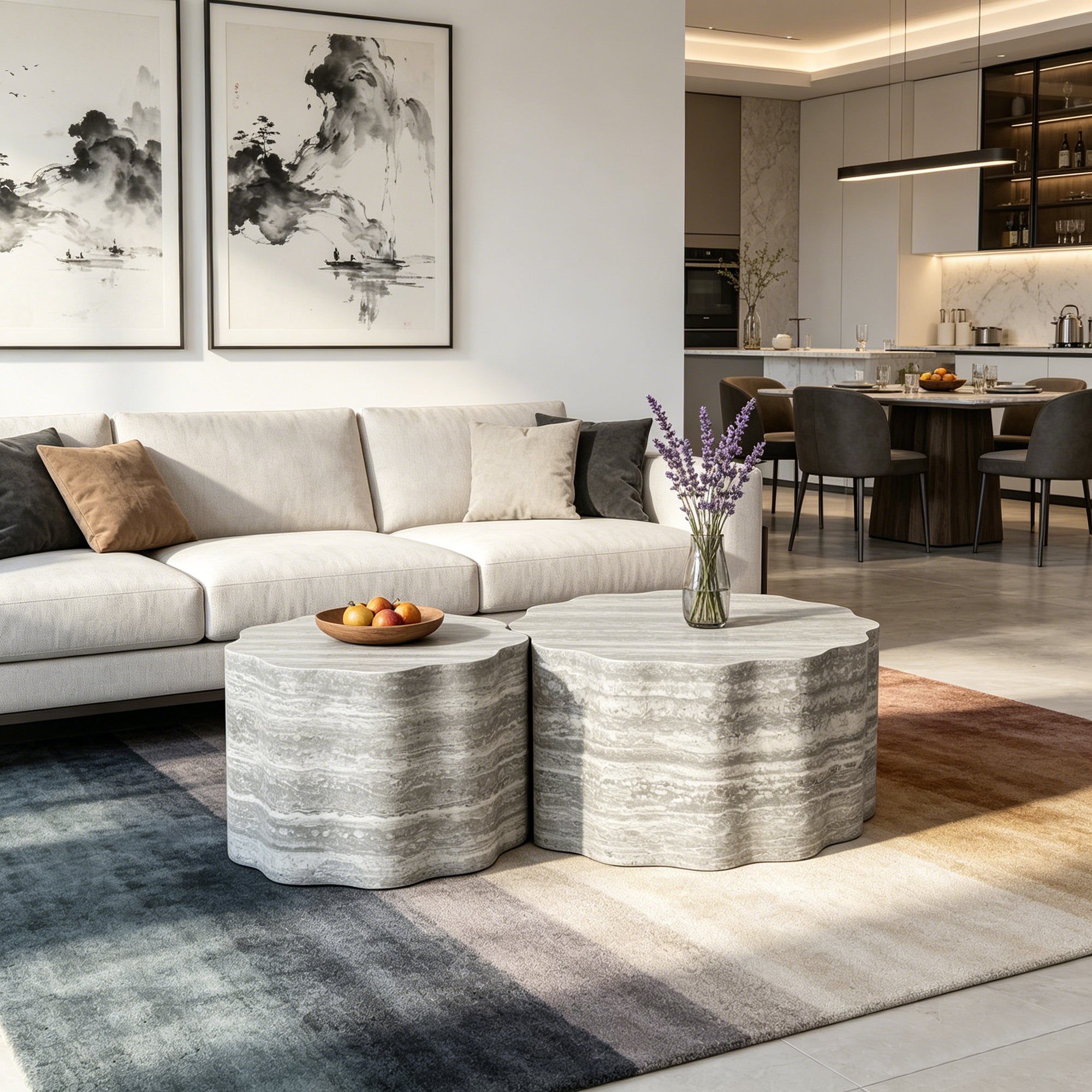 Set of 2 Round Coffee Tables for Living Room
