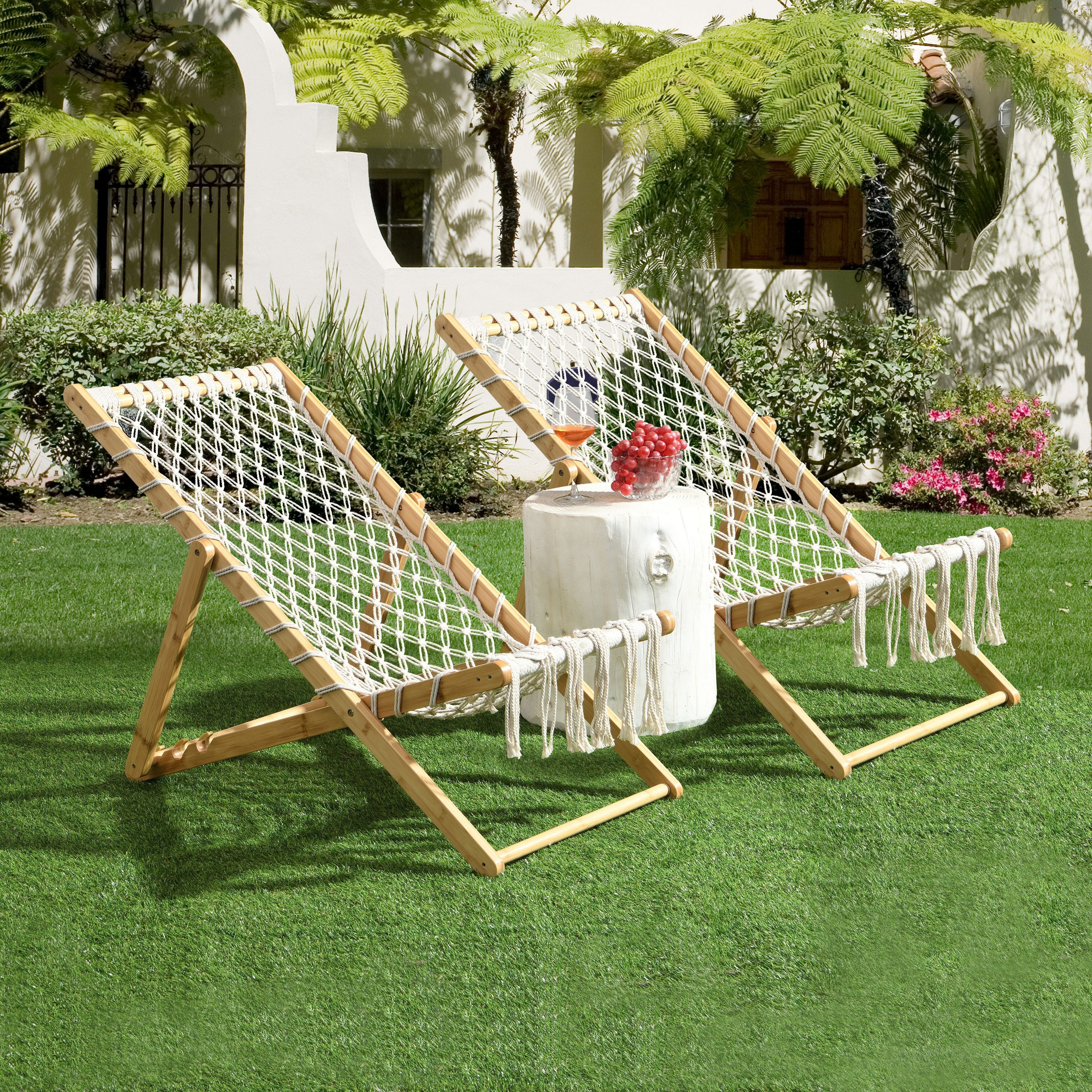 Set of 2 Weaving Chairs with Handwoven Rope