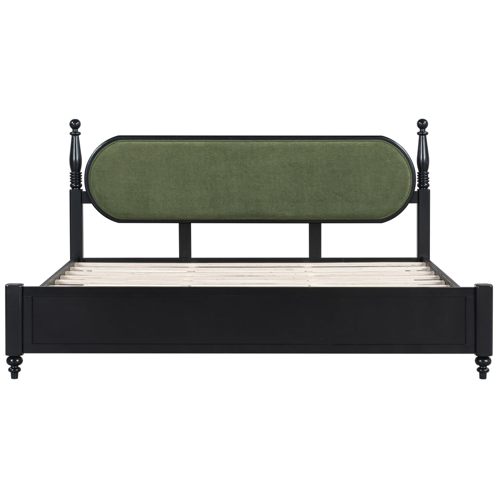 King Bed Frame, Solid Wood Platform with Slats, Modern
