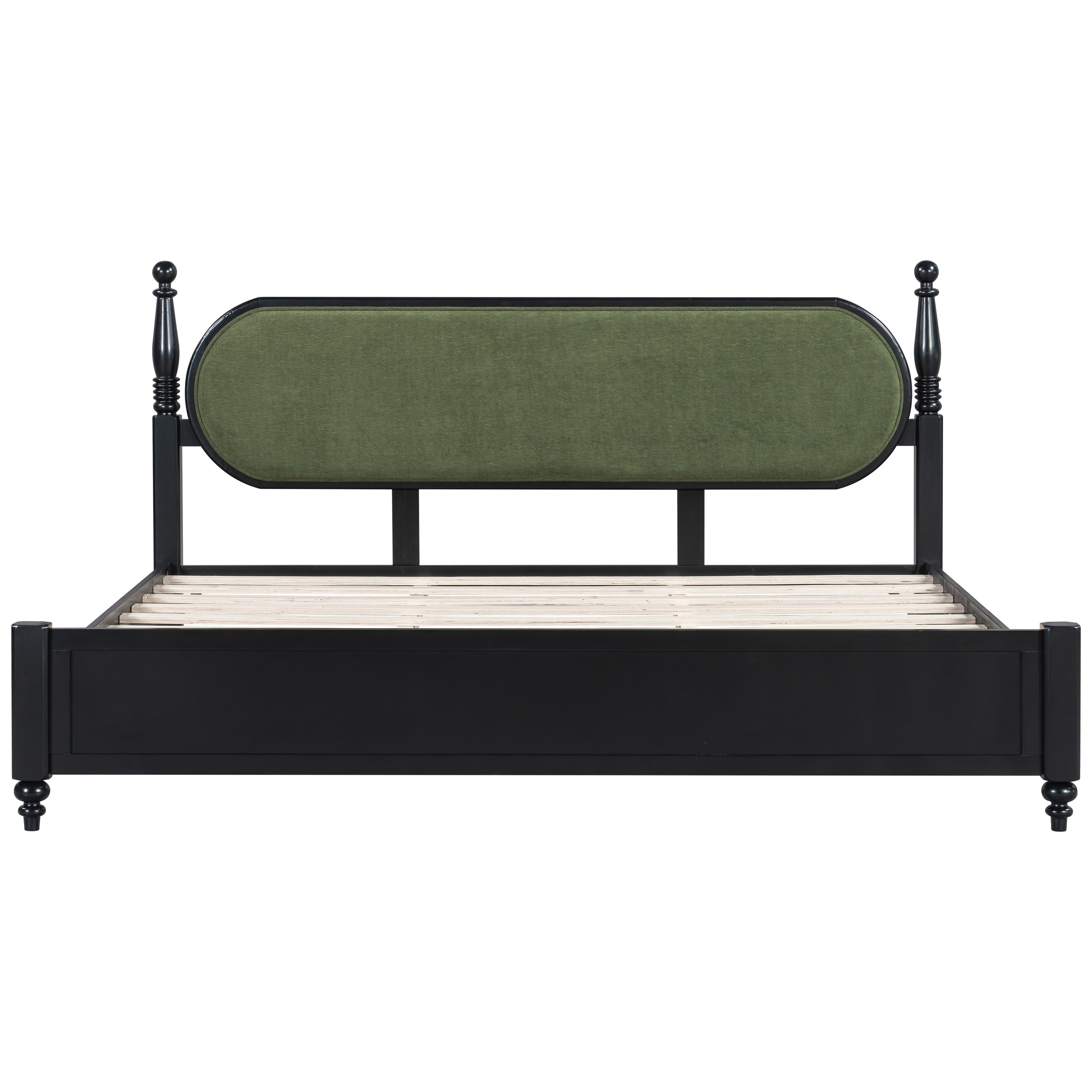 King Bed Frame, Solid Wood Platform with Slats, Modern