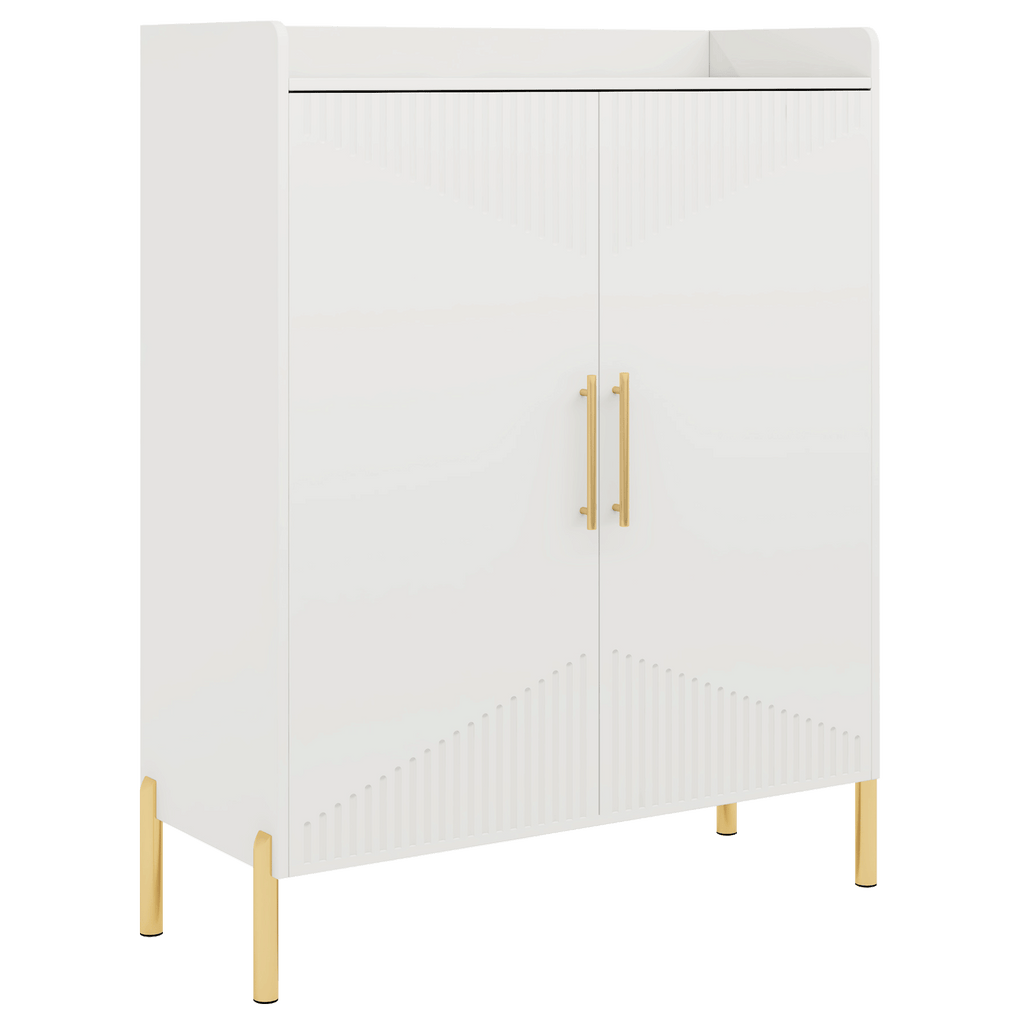 35.43 Inch White and Gold Shoe Cabinet